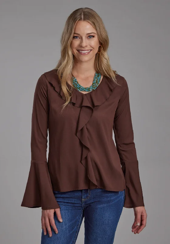 Roper Womens 2191 Peasant Brown 100% Polyester L/S Blouse