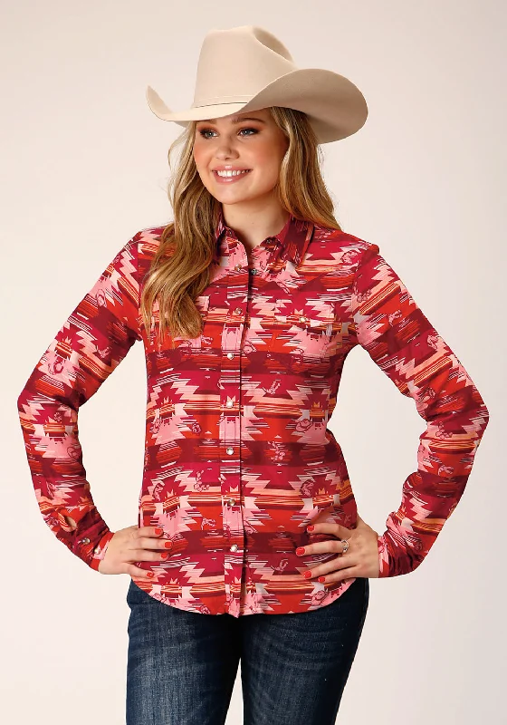 Roper Womens Aztec Western Red Rayon/Nylon L/S Shirt