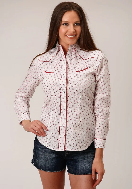 Roper Womens Floral Print White Cotton Blend L/S Shirt