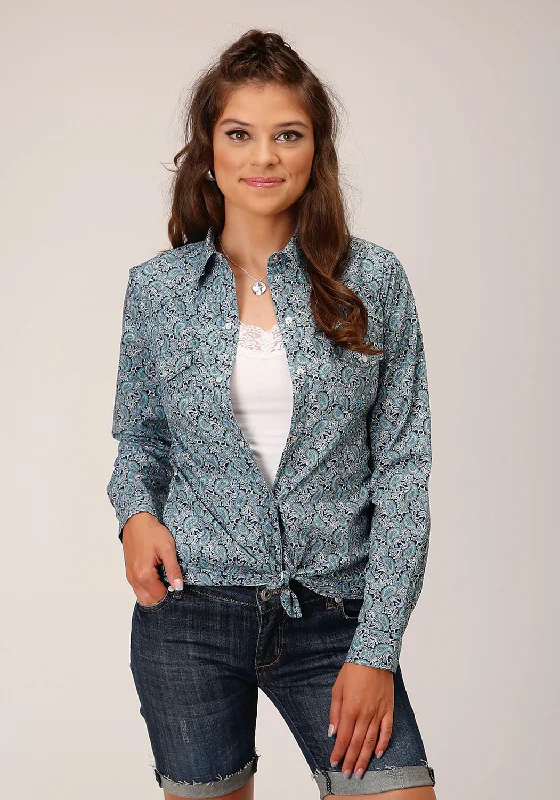 Roper Womens Peacock Paisley Blue 100% Cotton L/S Shirt