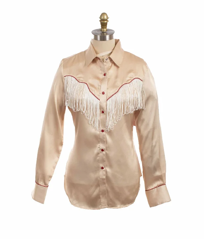 Scully Womens Retro Snap Fringe Tan 100% Polyester L/S Blouse