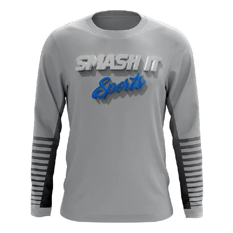 Smash It Sports Long Sleeve Shirt (Charcoal/Blue Gradient Lines)